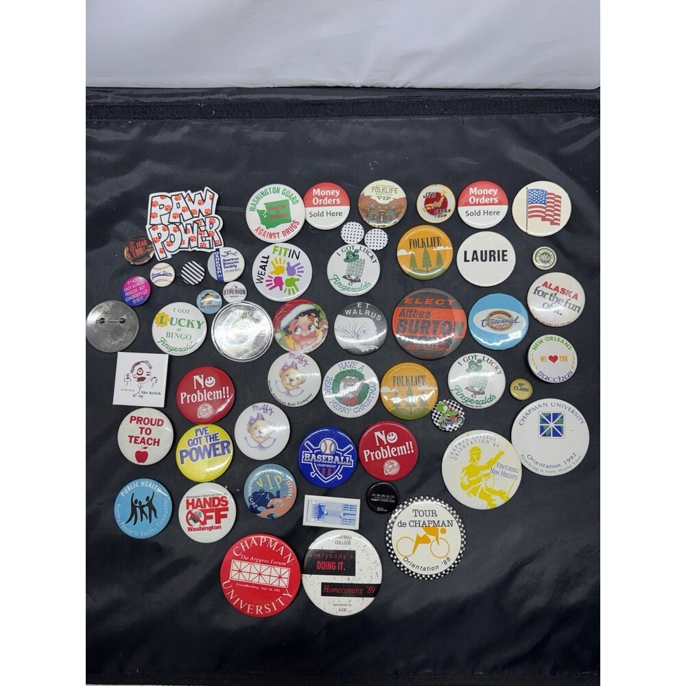 Assorted Pins Pinbacks Lot Vintage Modern College USA Pets Festivals Baseball